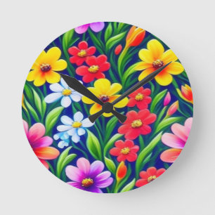 Horloge Ronde Modèle floral coloré