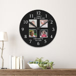 Horloge Ronde Modern 4 Photo Collage Nom de famille Citation Noi<br><div class="desc">Créez votre propre horloge murale collage photo avec 4 de vos photos préférées. L'horloge photo vous aide à chérir vos moments spéciaux et fait également un cadeau réfléchi pour les parents, grands-parents et amis. L'horloge murale personnalisée avec photos en fait un cadeau parfait pour toutes les occasions. Personnalisez avec le...</div>