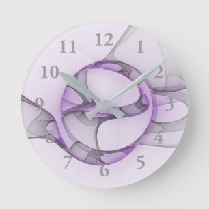 Horloge Ronde Modern Abstract Fractal Art Lavender Gray
