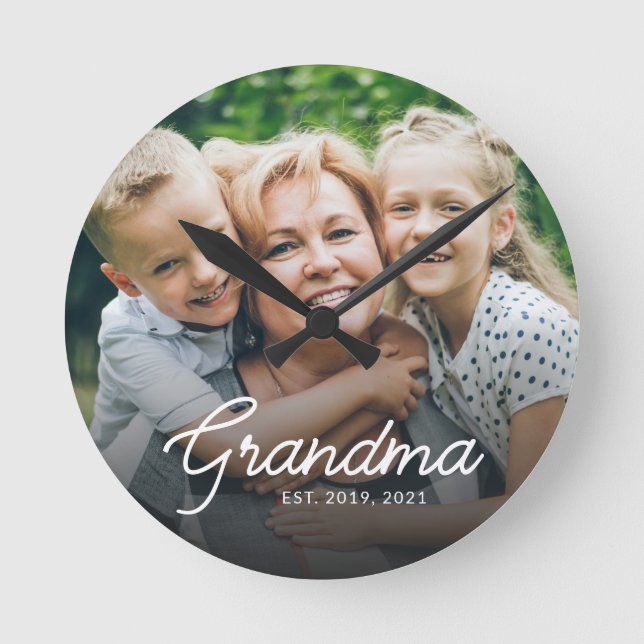 Horloge Ronde Modern Grandma Established Script Photo (Recto)