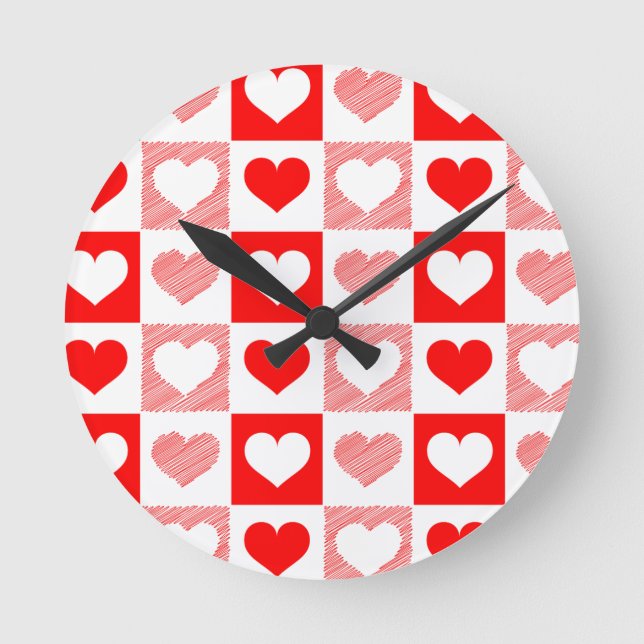 Horloge Ronde Modern Heart Pattern Wall Clock - Red and Pink (Recto)