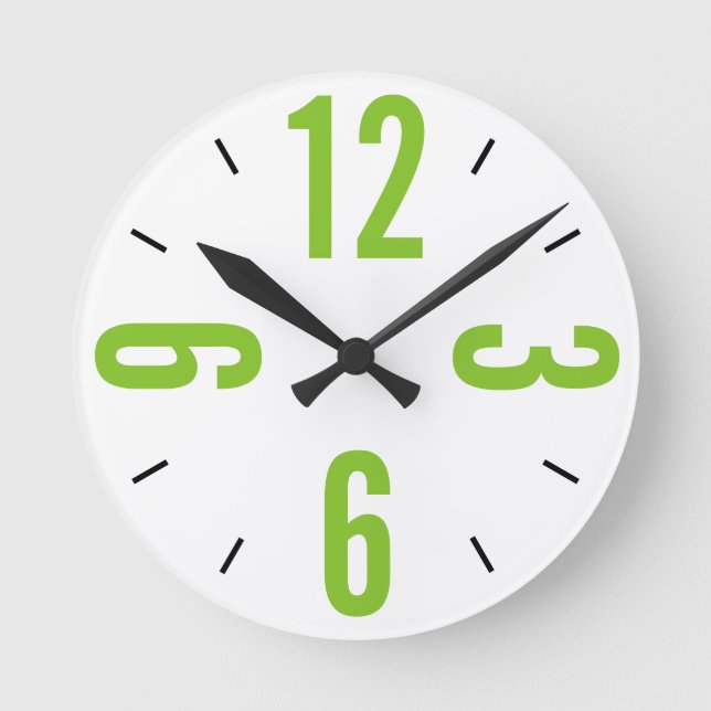 Horloge Ronde Modern lime green and black large numbers (Recto)