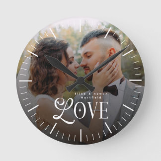 Horloge Ronde Modern Love Custom Wedding Photo Couples Monogram