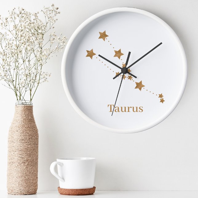 Horloge Ronde Modern Zodiac Sign Gold Taurus | Element Earth (Créateur téléchargé)