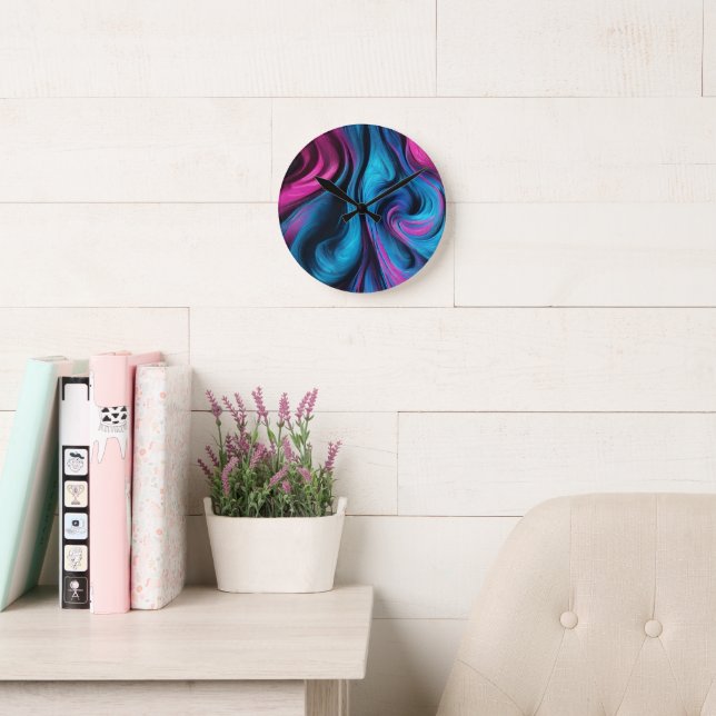 Horloge Ronde Moderne Abstrait-bleu et rose (Salle de lecture)