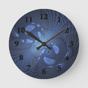 Horloge Ronde Moderne Abstrait tendance Dusk Blue Fractal Art