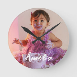 Horloge Ronde Moderne Anniversaire De Photo Personnalisée Cool