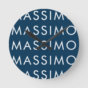 Horloge Ronde Moderne Élégant Minimaliste Simple Nom Bleu Prussi