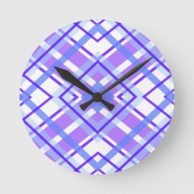 Horloge Ronde Moderne et élégant violet bleu & blanc En vichy Mo (Recto)