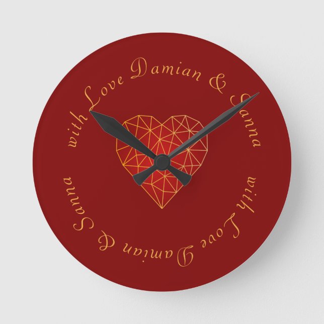 Horloge Ronde moderne et luxe géométrique or rouge coeur amour (Recto)