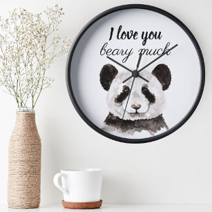 Horloge Ronde Moderne Je T'Aime Beary Beaucoup Panda Noir Et Bla