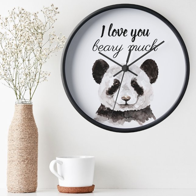 Horloge Ronde Moderne Je T'Aime Beary Much Panda Noir Et Blanc (Créateur téléchargé)