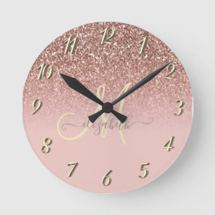 Horloge Ronde Moderne Paillettes Sequins Ombré Rose Or Monogramm