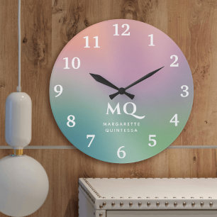 Horloge Ronde Moderne Pastel coloré et Initiales de Monogramme b