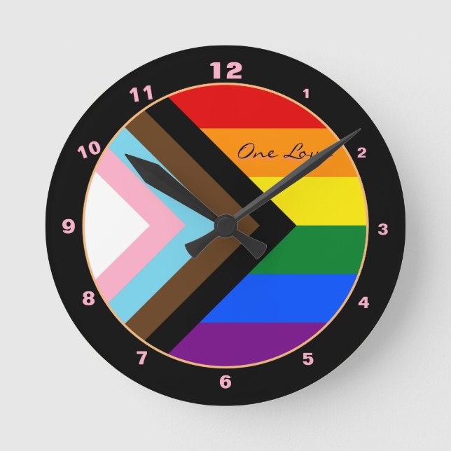 Horloge Ronde Moderne Progrès Arc-en-ciel design, Fierté / LGBTQ (Recto)