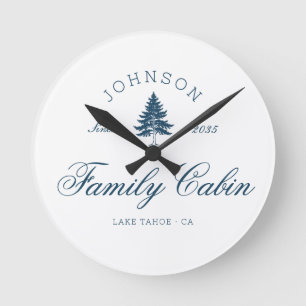 Horloge Ronde Moderne Rustique Arbres Famille Cabane Équipe Prép