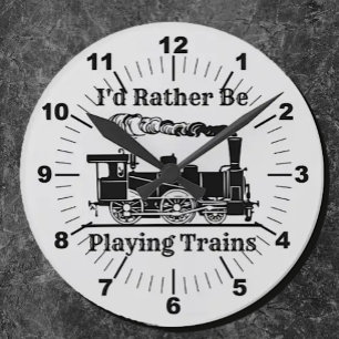 Horloge Ronde Modifier le texte Je préfère jouer Trains Railroad