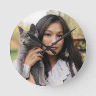 Horloge Ronde Moi et mon chat photo sur une petite paroi ronde