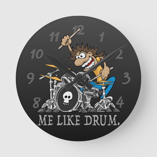 Horloge Ronde Moi J'Aime Le Tambour. Illustration d'un drummer s (Recto)