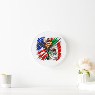 Horloge Ronde Mois du patrimoine hispanique Drapeau USA Mexique