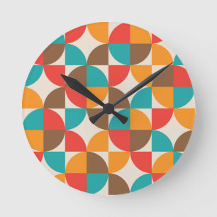 Horloge Ronde Moitié-cercles colorés du milieu du siècle Motif