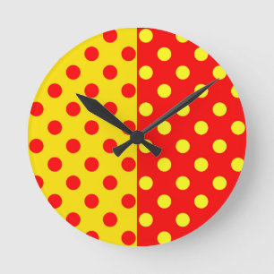 Horloge Ronde Moitié rouge Jaune Pois Design Motif