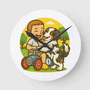Horloge Ronde Moment de jeu entre un chiot mignon et un enfant