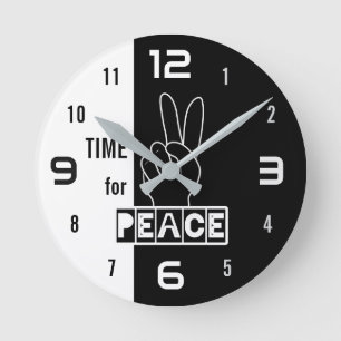 Horloge Ronde Moment pour la Paix – Dessin de main noir et blanc