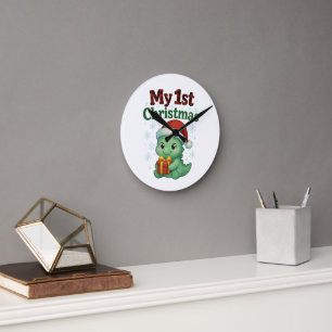 Horloge Ronde Mon 1er Noël bébé garçon Dino