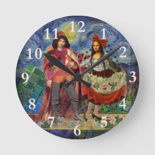 Horloge Ronde Mona Lisa Romantique Drôle Coloré Travail d'art