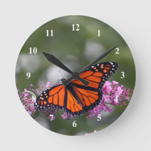 Horloge Ronde Monarque Orange Papillon Floral Photo