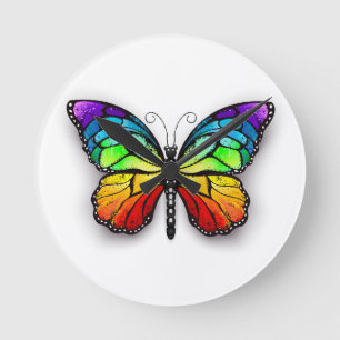 Horloge Ronde Monarque papillon arc-en-ciel