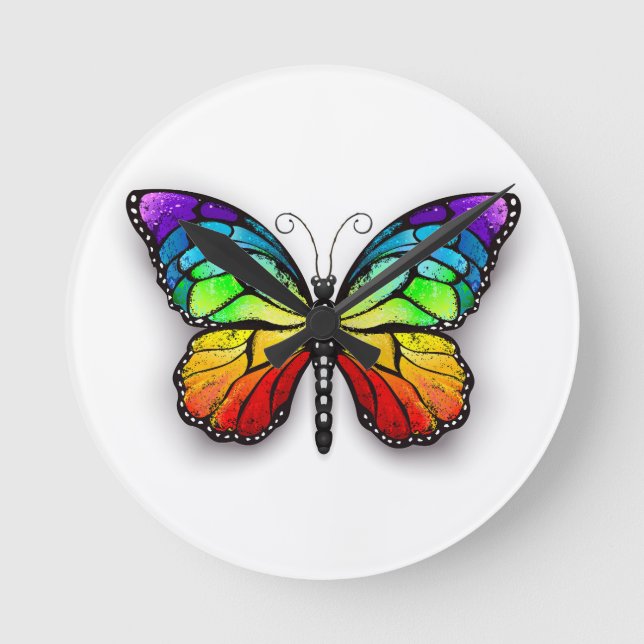Horloge Ronde Monarque papillon arc-en-ciel (Recto)