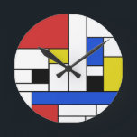 Horloge Ronde Mondrian Lines Round Wall Clock<br><div class="desc">Design inspired by dutch painter Piet Mondrian in red,  blue,  yellow and black</div>