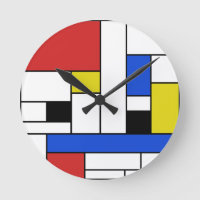 Mondrian Lines Round Wall Clock