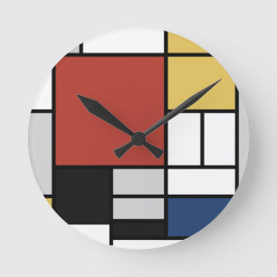 Horloge Ronde Mondrian Painting Red Plane Yellow Black Gray Blue