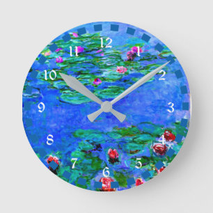 Horloge Ronde Monet - Water Lilies (Red), famous artwork