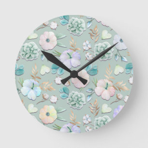 Horloge Ronde Monnaie d'été Vert or Lialc rose floral