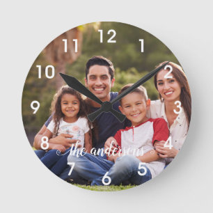 Horloge Ronde Monogram photo Calligraphy Handwritten Family