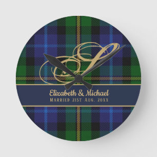 Horloge Ronde Monogram Smith Tartan Blue Green Gold Newlywees