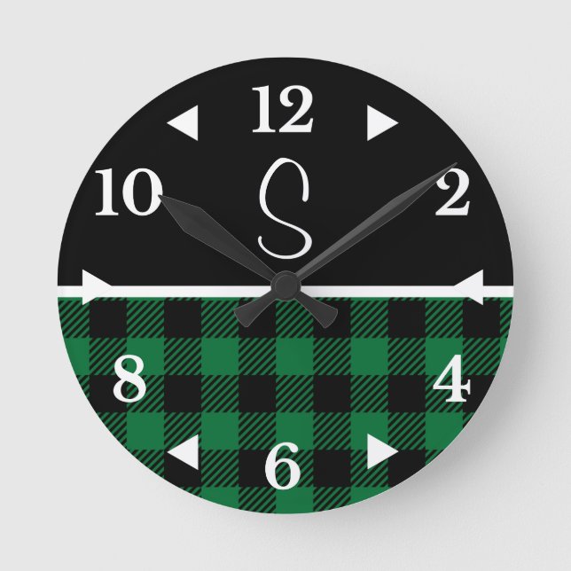 Horloge Ronde Monogramme Black Green Buffalo Plaid Farming (Recto)