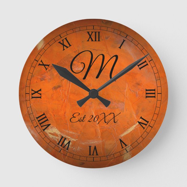 Horloge Ronde Monogramme d'anniversaire personnalisable en terre (Recto)