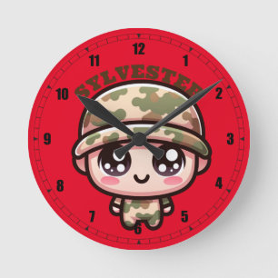 Horloge Ronde Monogramme de Camouflage de l'armée de Cute Kawaii