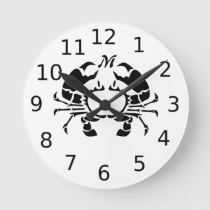Horloge Ronde Monogramme de crabe en forme de crayon noir