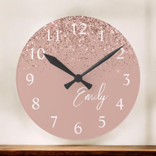 Horloge Ronde Monogramme de Parties scintillant rose pâle Rose
