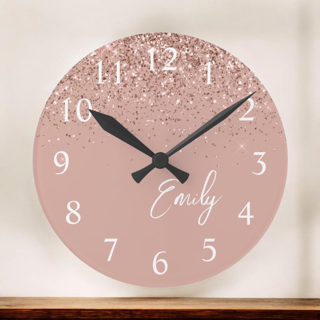 Horloge Ronde Monogramme de Parties scintillant rose pâle Rose (Créateur téléchargé)