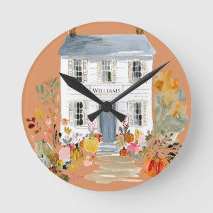 Horloge Ronde Monogramme de porcelaine d'automne agricole