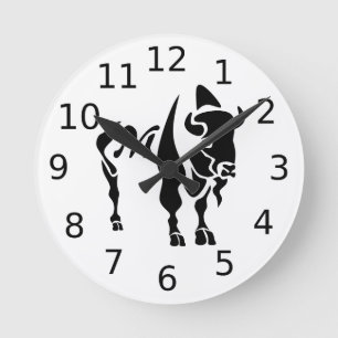 Horloge Ronde Monogramme de silhouette de Buffalo noir