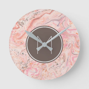 Horloge Ronde Monogramme Élégant en Marbre Rose