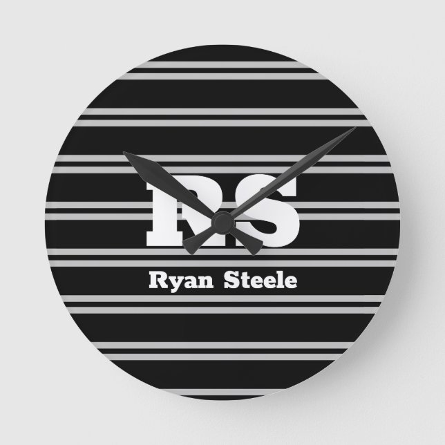 Horloge Ronde Monogramme et nom blanc gras, lignes gris clair su (Recto)